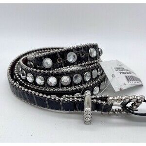 Western Rhinestone Studded Brown Leather Belt Women’s Large